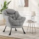 Cozy gray Sherpa upholstered accent chair with head pillow, ergonomic design, perfect for living rooms and home offices.